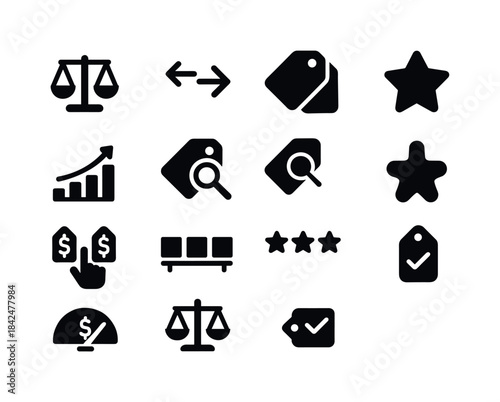 Price Comparison Icons. Price comparison. Solid icon set of Pric