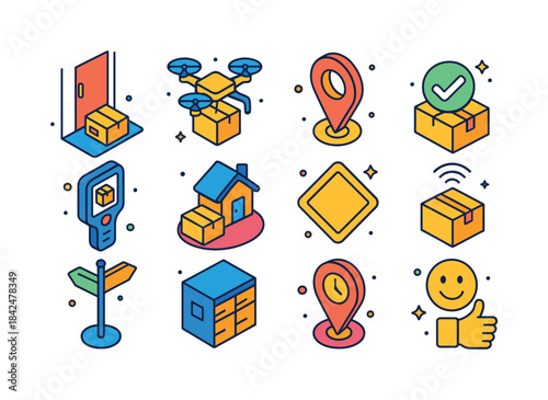 Colorful Delivery Icons. last-mile delivery. Colorful isometric