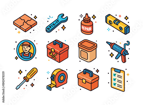 Home Repair Icons. home repair icons. Colorful isometric vector