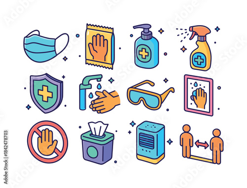 Protective Measures Icons. protective measures. Colorful isometr
