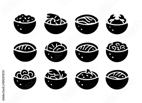 Seafood Pita Icons. Seafood pitas. Solid icon set of seafood pit