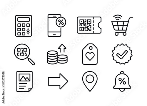 Smart Shopping Icons. Smart shopping. Line icon set of Smart sho