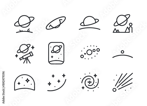 Cosmic Icon Set. Cosmic perspectives. Line icon set of Cosmic pe