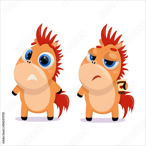 Set of horse vector illustrations. Horse, character, horoscope, emotion, cute, pony, childish, funny, Chinese, fun