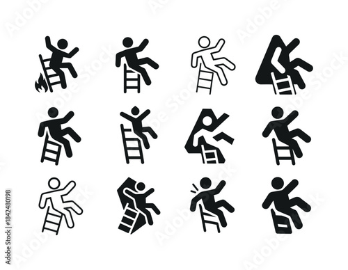 Worksite Safety Icons. Worksite Accidents. Icon set. Set Logo of