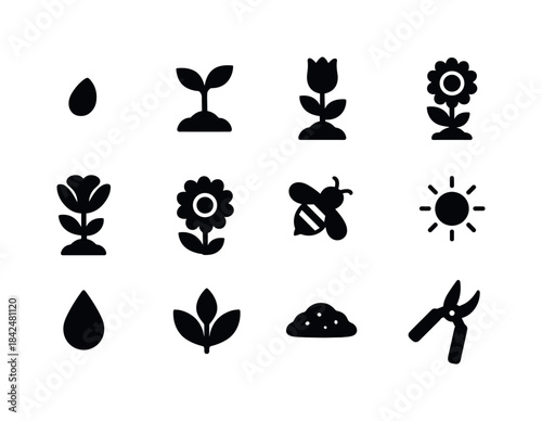 Summer Bloom Icons. Summer Bloom Cycle. Solid icon set of Summer