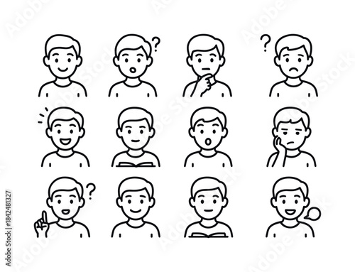 Student Expression Icons. Student expressions. Line icon set of