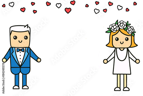 Wedding.Newlywed cute couple with glasses of champagne