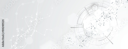 Technology and science banner or header. Connected neural cloud network
