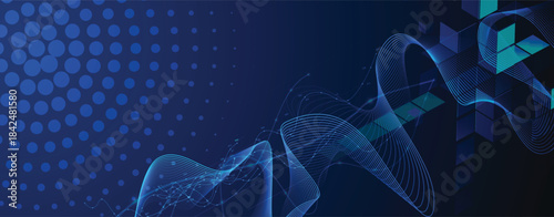 Technology and science banner or header. Connected neural cloud network