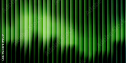 Green gradient ribbed glass background with wave texture. Vertical metal reed window pattern with 3D light lines and fluted plastic. Frosted industry plate with premium polycarbonate.