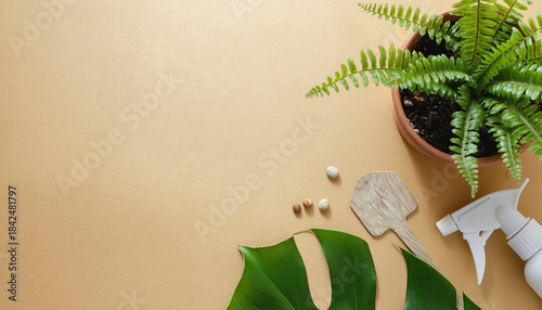 Gardening Essentials A Flat Lay of Plants, Tools, and Natural Elements