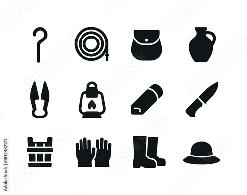 Shepherd Tools Icons. Shepherd tools. Solid icon set of shepherd