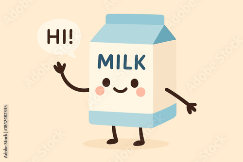 vector illustration of a cute milk character say hi