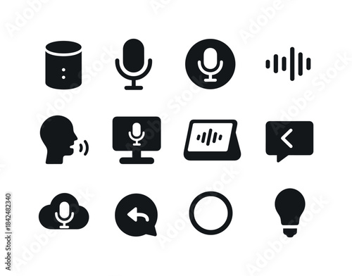 Voice Assistant Icons. voice assistant devices. Solid icon set o