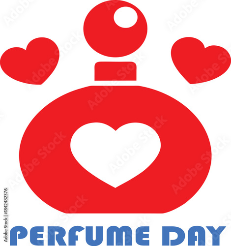 Red perfume bottle with hearts and perfume day text