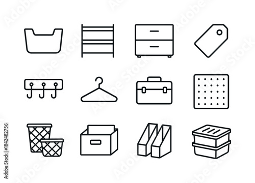 Organized Storage Icons. Organization and storage. Line icon set
