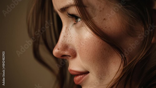 Redhead gazes thoughtfully sunkissed skin