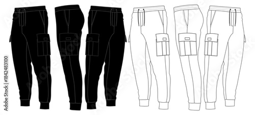 Jogging Pants Cargo Style, With Rib Cuff mockup Template Vector