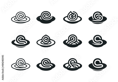 Pasta Logo Variations. Plate of pasta. Icon set. Set Logo of pla