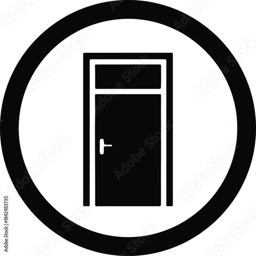 Vector Closed door icon within a circle symbolizing entrance exit or room access silhouette Illustration