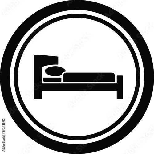 Vector Hotel room bed icon circle minimal symbol silhouette Illustration