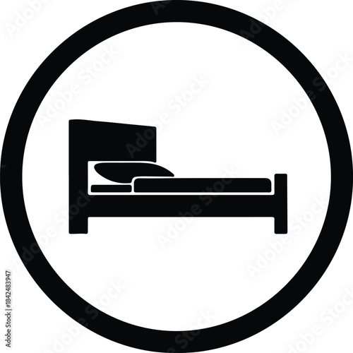 Vector Hotel bed icon inside circular frame solid glyph silhouette Illustration