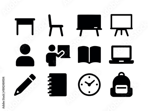 Classroom Icons Set. Classroom icons. Solid icon set of classroo