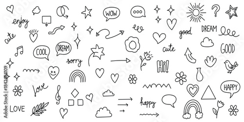 Essential Minimal Doodle Icons Collection – Clean Single-Line Functional Sketch Elements