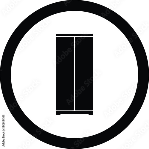 Vector minimal wardrobe cabinet furniture icon inside circular frame silhouette Illustration