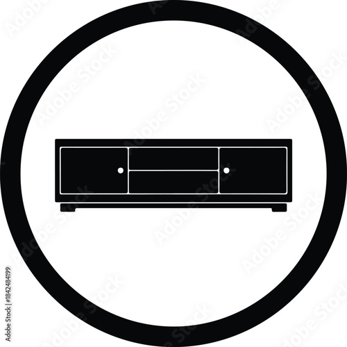 Vector Minimalist modern media console cabinet furniture item black silhouette Illustration