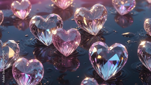 キラキラエレガンスハートとキラキラ宝石の光る黒背景壁紙
