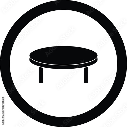 Vector Round coffee table furniture icon symbol in black circular frame silhouette Illustration