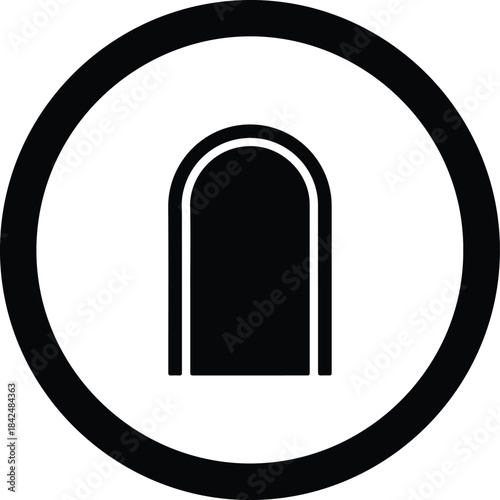 Vector Rounded rectangle entrance portal icon symbol in a thick geometric circle silhouette Illustration