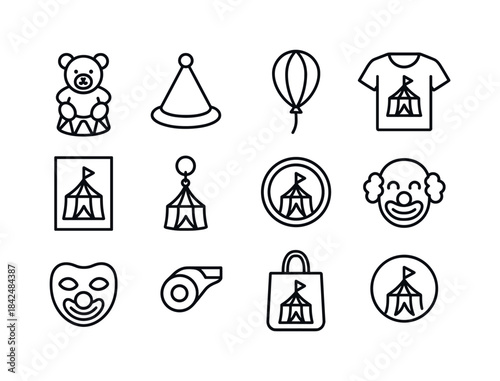 Circus Icon Set. Circus merchandise. Line icon set of Circus mer