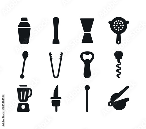 Bar Tools Icons. Bar tools. Solid icon set of bar tools: shaker,