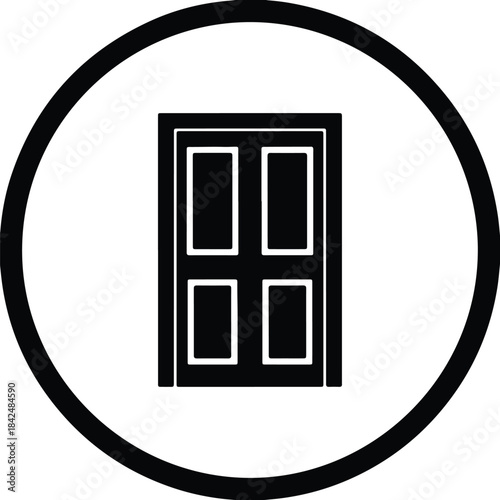 Vector Simple four panel architectural interior door housing black icon circle silhouette Illustration