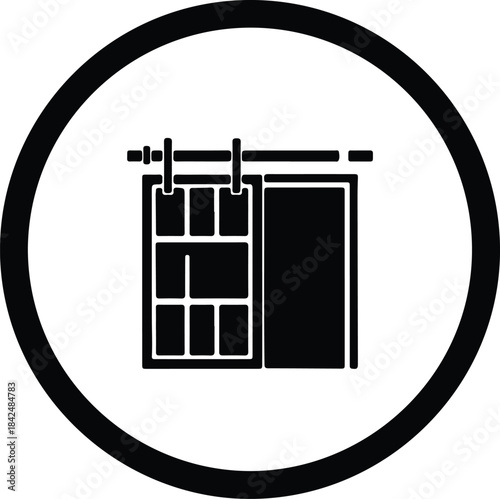 Vector sliding barn door house interior hardware isolated icon silhouette Illustration