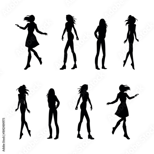 Dynamic Female Silhouettes with Umbrellas