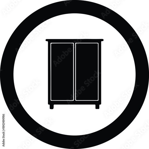 Vector Wardrobe icon simple furniture pictogram symbol inside circle silhouette Illustration