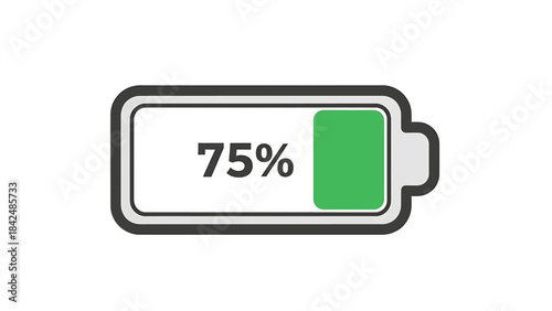Battery charge level indicator showing 75 percent full, with a green bar representing the remaining power on a device