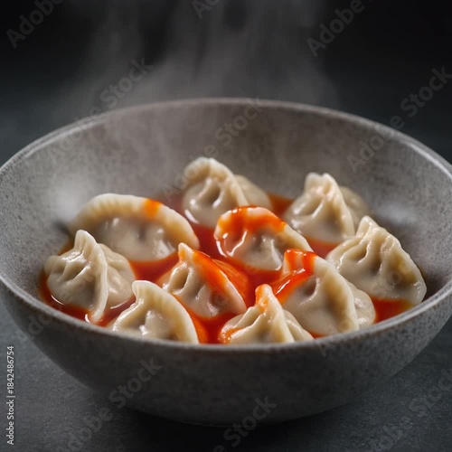 Spicy Dumpling Steam Loop – Minimalist Premium Food Styling – International Hot and Spicy Food Day