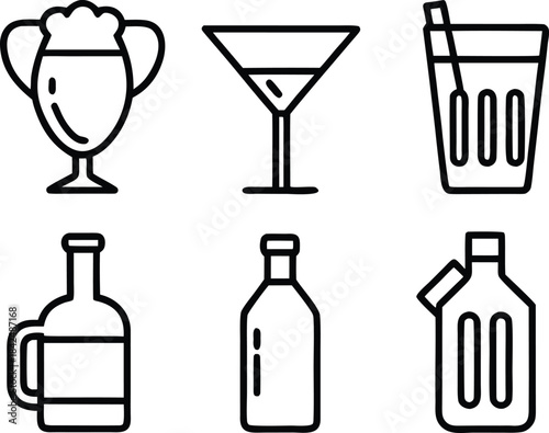 Six minimalist line of alcoholic beverages and containers