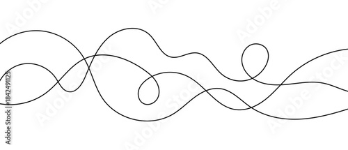 Wavy doodle isolated black lines, chaotic illustration, minimalist curved background, decorative design