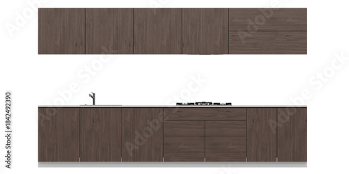 Cuadro en lienzo Front View Modern Dark Walnut Wood Kitchen Cabinet Set with Flat Panel Doors, Si