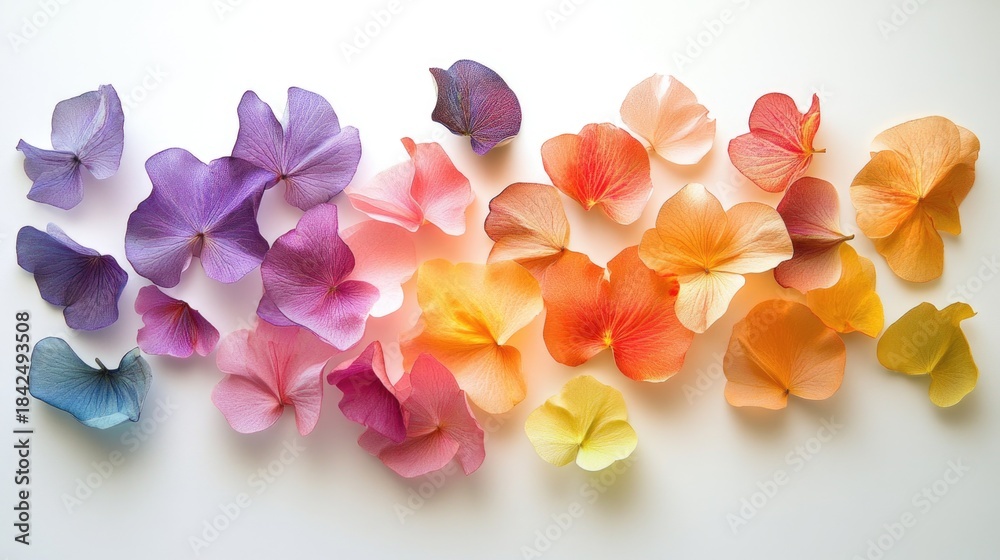 Fototapeta premium Colorful petals on a light backdrop