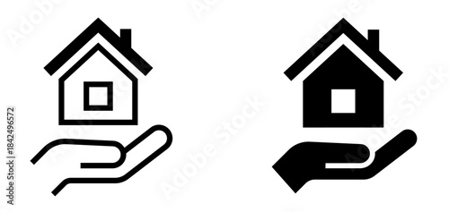 House and hand icon. Home loan. Home insurance symbol