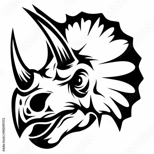 Fierce Triceratops dinosaur head, powerful prehistoric predator illustration