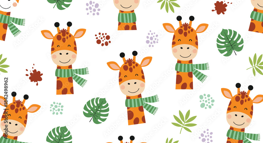 Fototapeta premium Cute giraffe pattern design for kids fabric and textile seamless vector background illustration