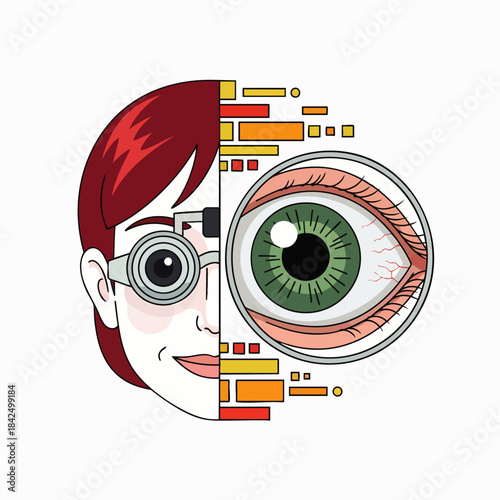 Optometrist examining a patient's eye with specialized equipment, symbolizing vision care and eye health.